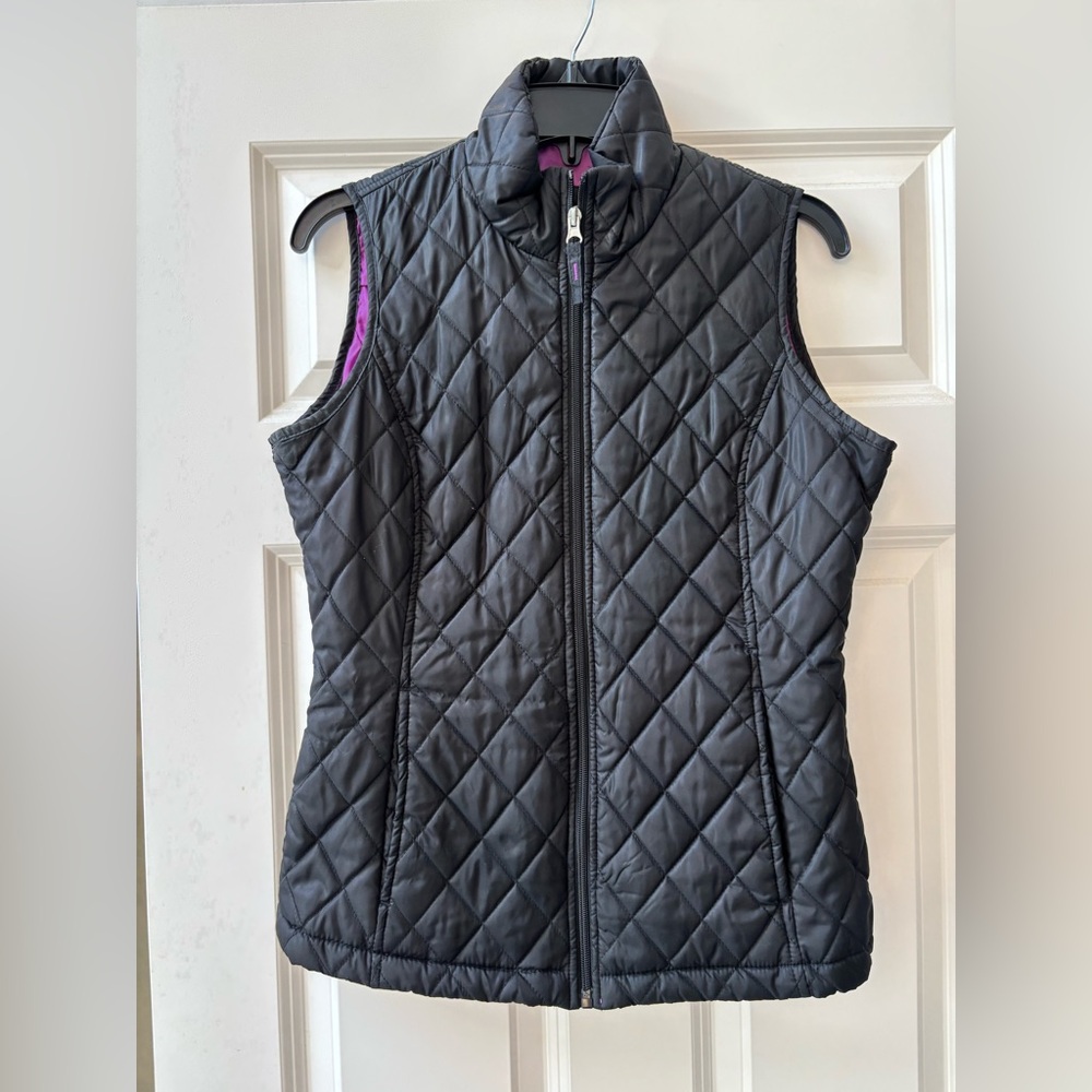 Weatherproof Women's Black Quilted Vest w/,Purple Interior, Like New, Size Small